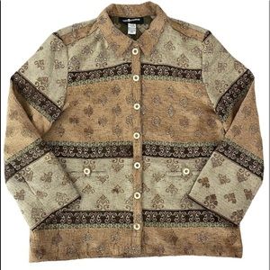 Sag Harbor Vintage Women's Tan Tapestry Thick Blazer Jacket Size 18? Button Up.
